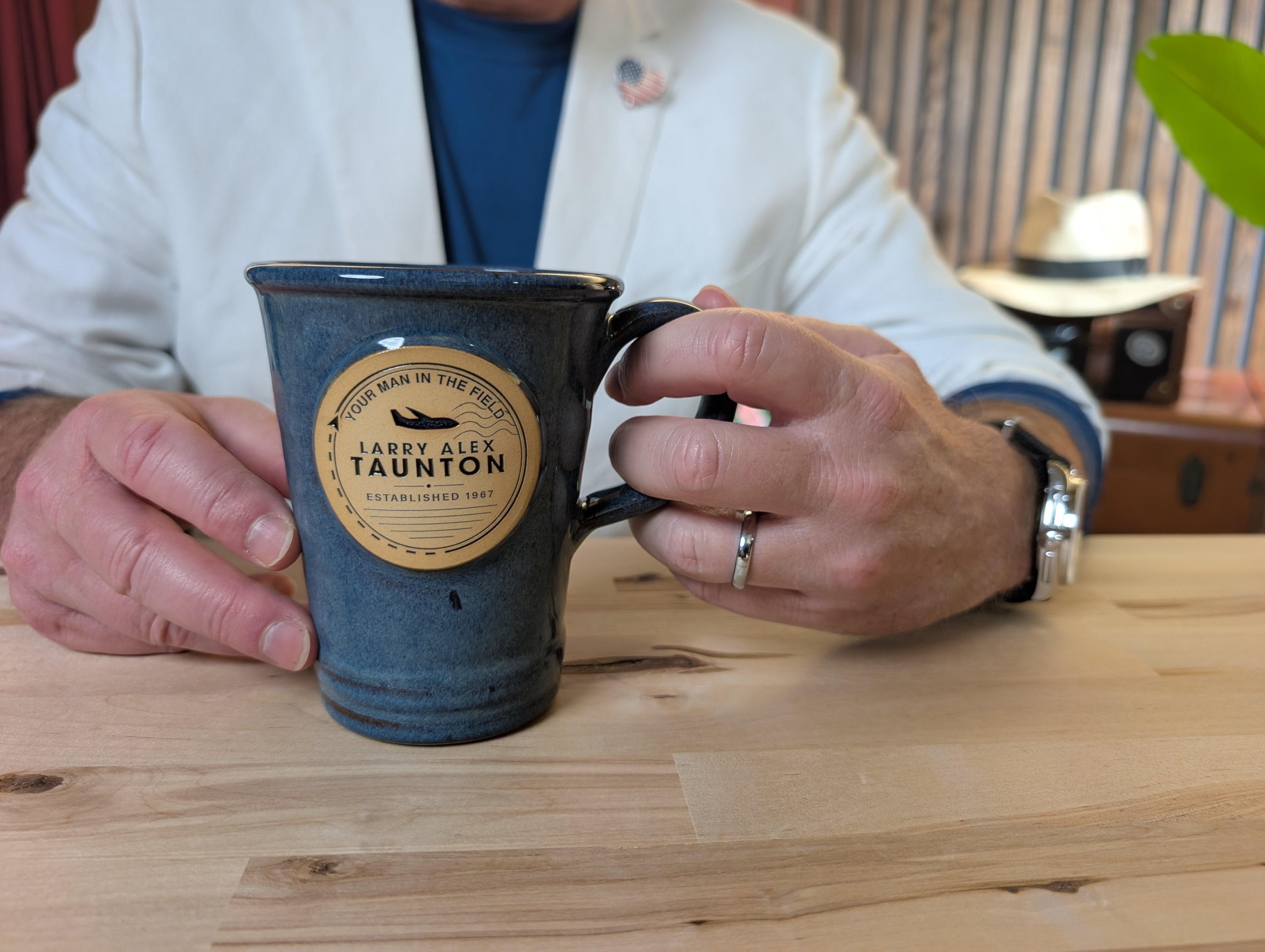 Your Man in the Field Blue Coffee Mug