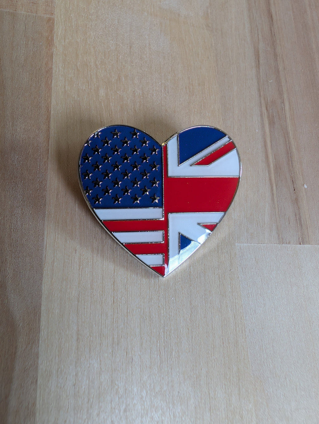 American Flag/Union Jack Heart Shaped Lapel Pin